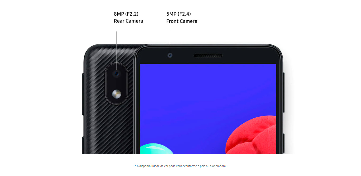 Smartphone Samsung Galaxy A01 Core 32GB 2GB RAM Tela Infinita de 5.3 Câmera Traseira 8MP + Frontal de 5MP Bateria 3000mAh Preto